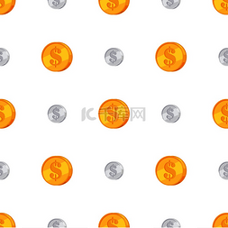 白色金币符号图片_带有美元符号的金币和银币在白色