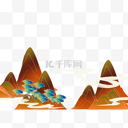 天山风景图片_国潮秋天山景风景山水