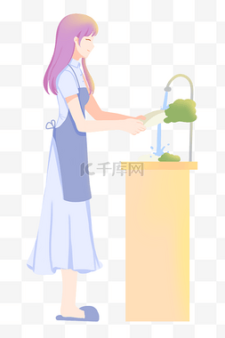 居家家庭图片_洗菜做饭女人