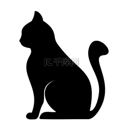 手绘黑色猫图片_猫的黑色轮廓。矢量说明.
