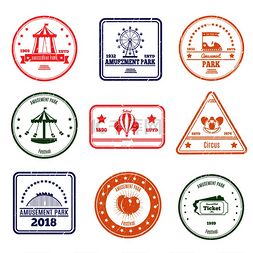 标识插图图片_游乐园邮票收集不同颜色的孤立邮