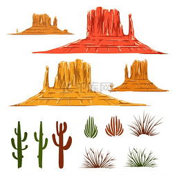 沙漠植物卡通图片_墨西哥沙漠景观卡通元素墨西哥或