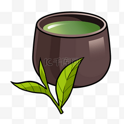 可爱抹茶图片_茶蛊黑色绿叶茶图片绘画