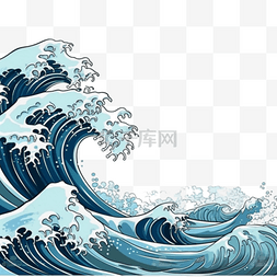 日式素材标题装饰图片_卡通手绘日式海浪浪花