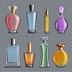 优雅香水图片_一套带分配器的香水玻璃瓶，在透