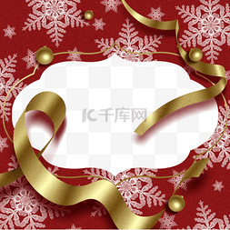 金色丝带圆球圣诞冬季雪花边框