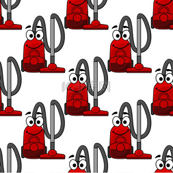卡通插图做家务图片_快乐微笑的现代红色真空吸尘器方