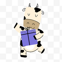 抱着礼盒的奶牛抽象线条动物涂鸦