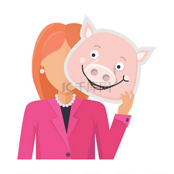 模板西装图片_身穿粉红色西装、手持猪面具的红