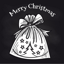 黑色冬青图片_黑板上的圣诞装饰袋。