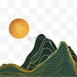 抽象日出背景图片_金色日出山脉卡通太阳山峰