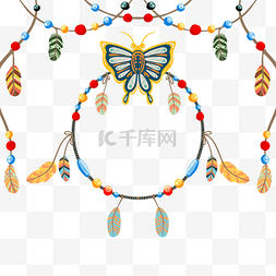 手绘民族文化图片_手工链抽象条羽毛印第安人民族传