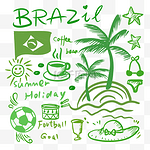 巴西旅游概念涂鸦绿色树木卡通画风