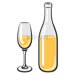 品尝酒图片_瓶和玻璃的例证用白葡萄酒。