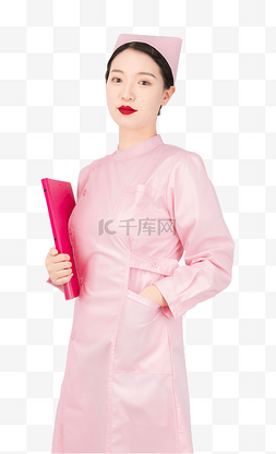 粉色护士服图片_医护护士粉色褂子手拿文件夹