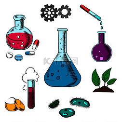 化学和植物图片_科学实验设计包括蒸汽云、锥形瓶