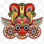 斯里兰卡毒蛇舞者面具插画风格红色