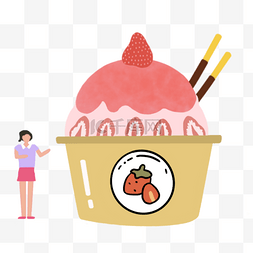 冰淇淋草莓图片_韩国夏天草莓刨冰