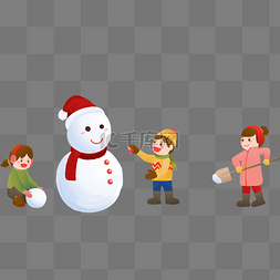 男孩堆雪人图片_冬季堆雪人的人物儿童