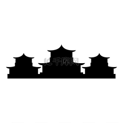 中国传统建筑图标黑色矢量插图图