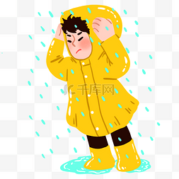 乌鸦穿雨衣图片_暴雨中穿雨衣的男孩