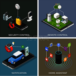 首页数字图片_物联网等距设计概念与家庭助理、