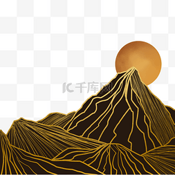 一支太阳花图片_金色日出山脉创意卡通画作