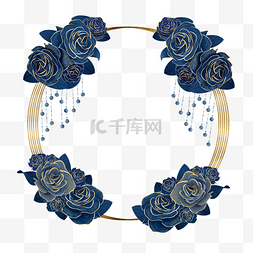 蓝金花朵花卉蓝色玫瑰花边框