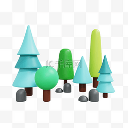 3D立体夏季树林花草树木