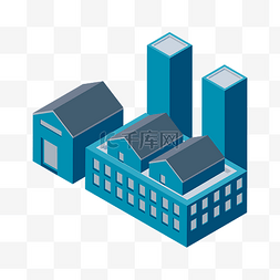 蓝色建筑城市图片_仓库厂房建筑2.5D蓝色城市