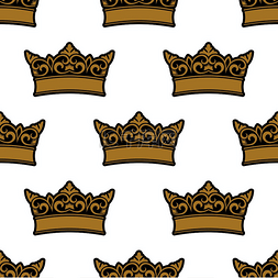 中世纪皇家金色皇冠无缝图案，由