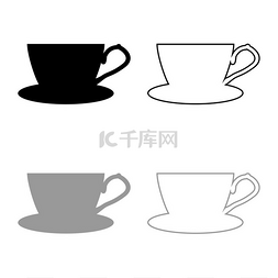 茶杯与茶托图标轮廓设置黑灰色矢