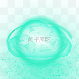 抽象光效科技闪光绿色圆环和云朵