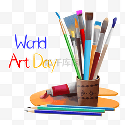 彩色铅笔素材图片_一堆画笔插在笔筒里世界艺术日