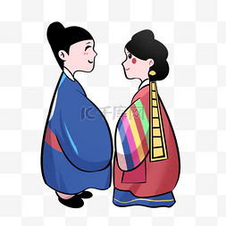 卡通互相对视的韩国新婚夫妇
