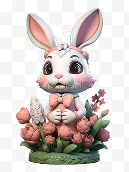 手绘图花图片_手里捧着花的兔子