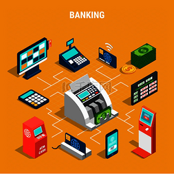 银行柜台图片_带有支付设备、货币柜台和货币矢