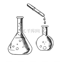 下灯泡图片_玻璃滴管和化学实验室烧瓶隔离在