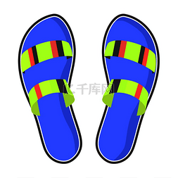 夏季鞋子背景图片_条纹夏季人字拖，蓝色鞋床隔离在