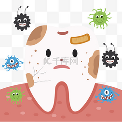 牙齿磕伤图片_牙齿牙菌口腔健康卡通