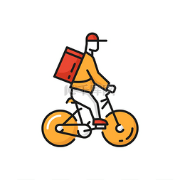 骑自行车的图标图片_在线送餐，骑自行车的快递员戴着