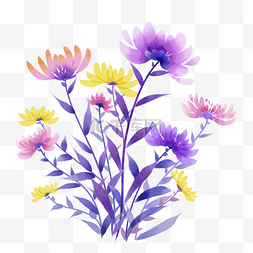 紫色水彩晕染花卉