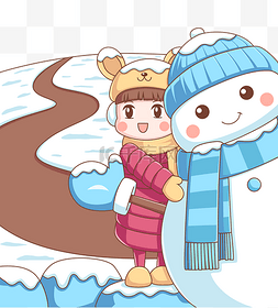 中国雪人图片_中国节气大雪雪地雪人女孩