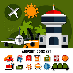 旅游交通插图图片_航空旅行平面横幅带有机场交通控
