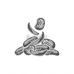 咸土豆片孤立的单色图标快餐的矢