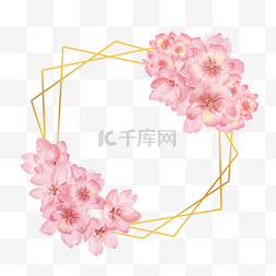 樱花花束图片_边框樱花水彩美丽金线