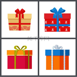 礼物包装设计图片_一套礼品盒，带有装饰性包装纸，