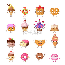 卡通饼甜甜圈图片_一套有趣的舞蹈糖果。
