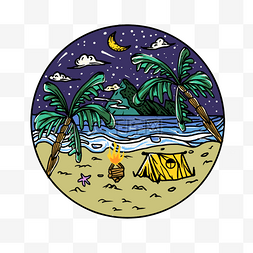 沙滩图片_纹身野营夏季假期复古插画