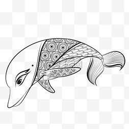 抽象禅绕画风格动物鱼类海豚